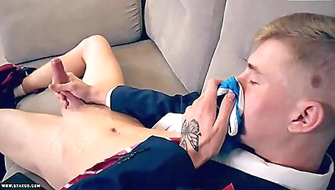 Preppy College Dude Jacking Off On A Couch With Lucas Lovestone